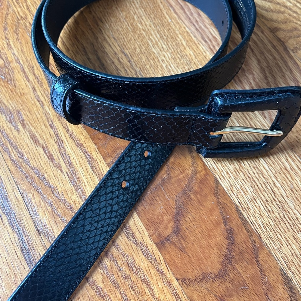 J Crew black embossed leather belt sz M - Picture 3 of 11